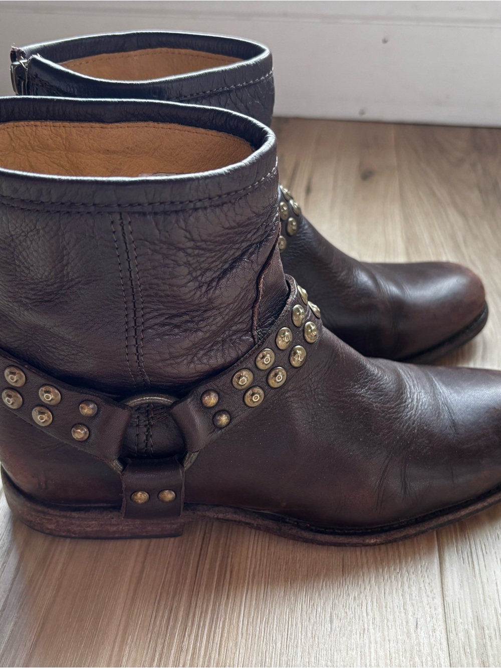 Frye Brown Studded Leather Ankle Booties